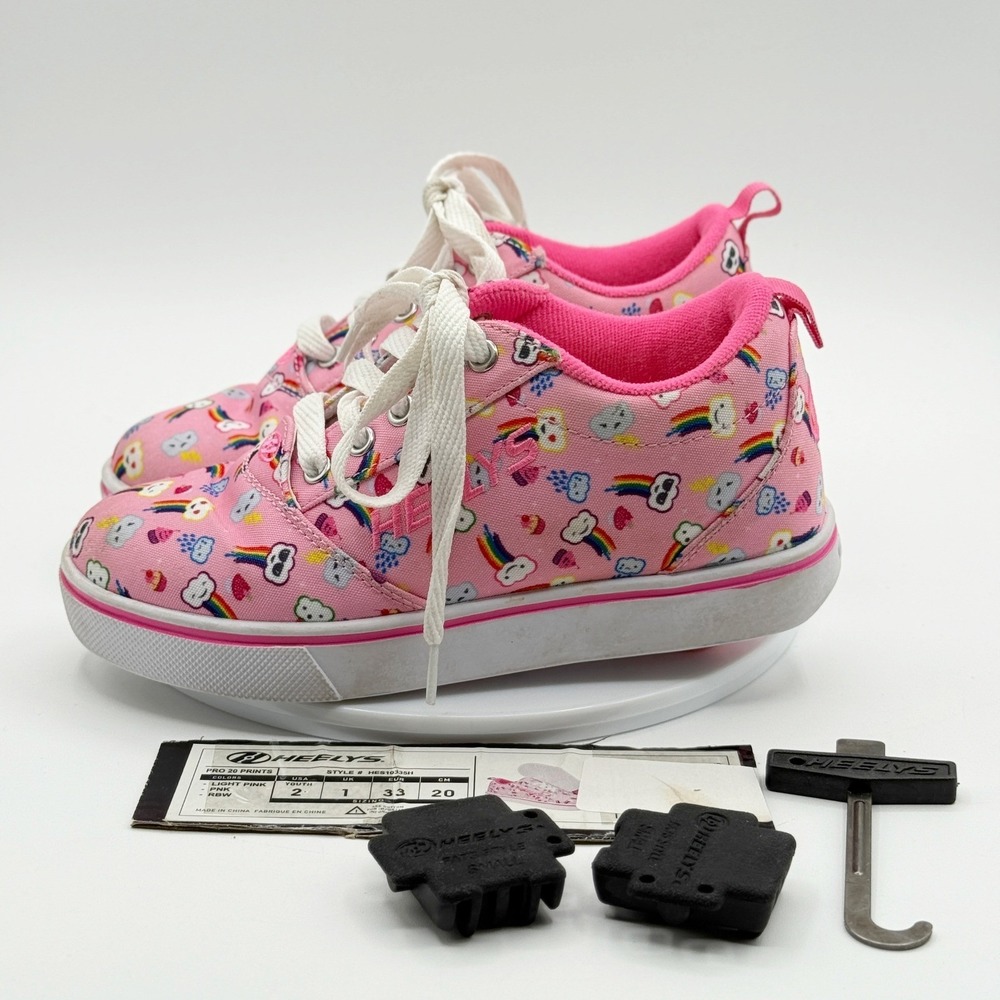 HEELYS Pro 20 Wheel Skate Shoes Size 2 Girls Pink‎ Rainbow Display Shoe * Read
